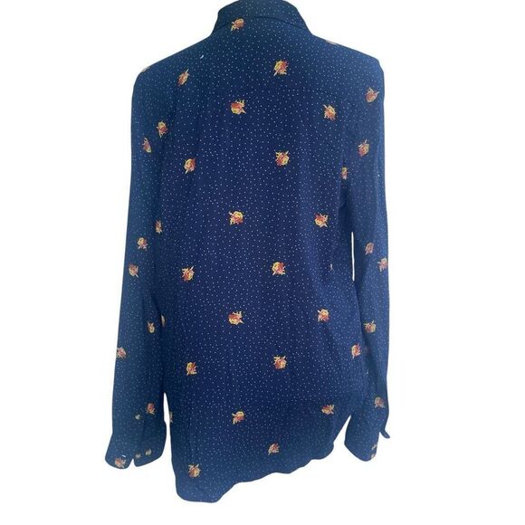 Obey Propaganda Womens Navy Blue Floral Dot Button Down Blouse Large - Picture 3 of 5
